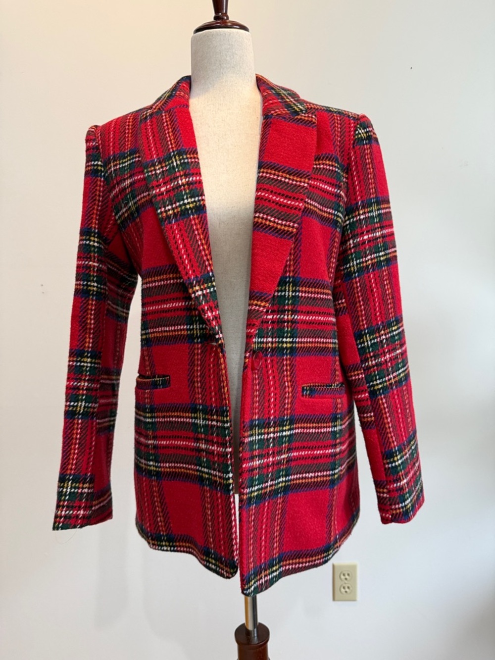 Women's Red Plaid Tailored Blazer Jacket
